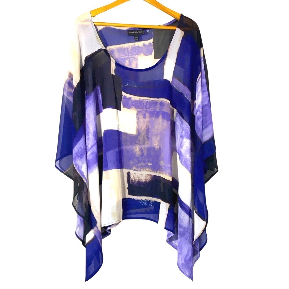 Lane Bryant Purple Abstract Geometric Chiffon Poncho Top 22/24 S1043437‎ Topper